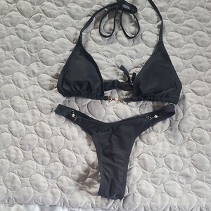 Black Bikini Set with Gold Accents